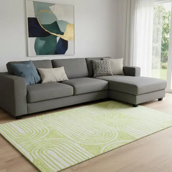 Green And Ivory Geometric Washable Area Rug With UV Protection Photo 1