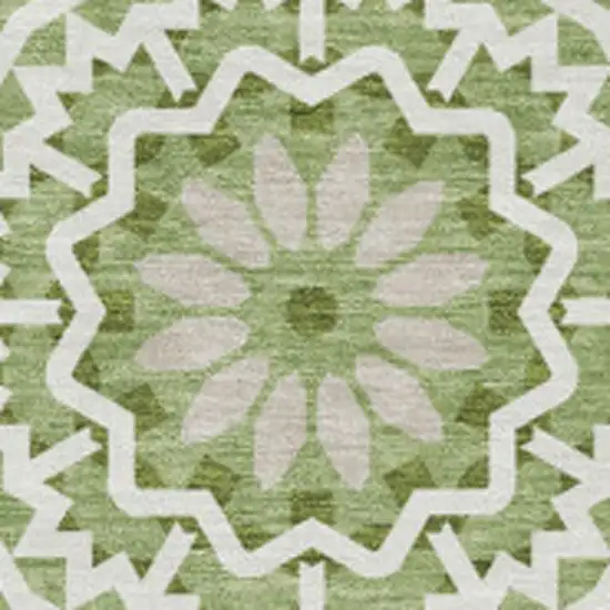Green And Ivory Geometric Washable Area Rug With UV Protection Photo 3