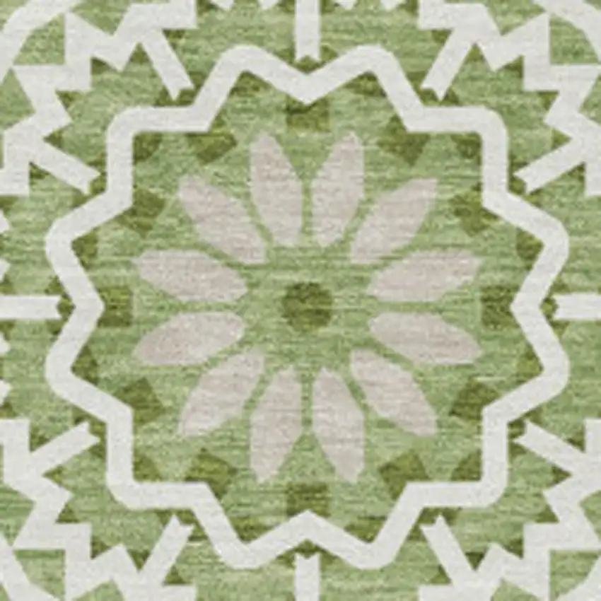 Green And Ivory Geometric Washable Area Rug With UV Protection Photo 3