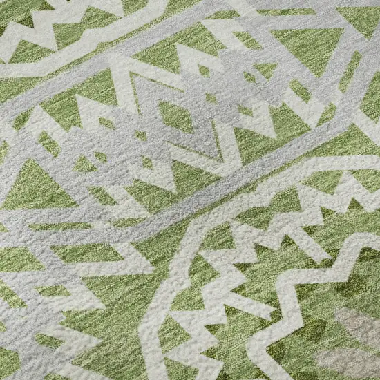 Green And Ivory Geometric Washable Area Rug With UV Protection Photo 9