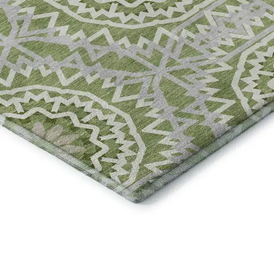 Green And Ivory Geometric Washable Area Rug With UV Protection Photo 8