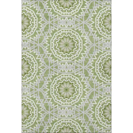 Green And Ivory Geometric Washable Area Rug With UV Protection Photo 4
