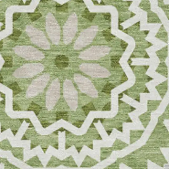 Green And Ivory Geometric Washable Area Rug With UV Protection Photo 3