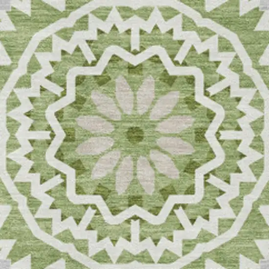 Green And Ivory Geometric Washable Area Rug With UV Protection Photo 4