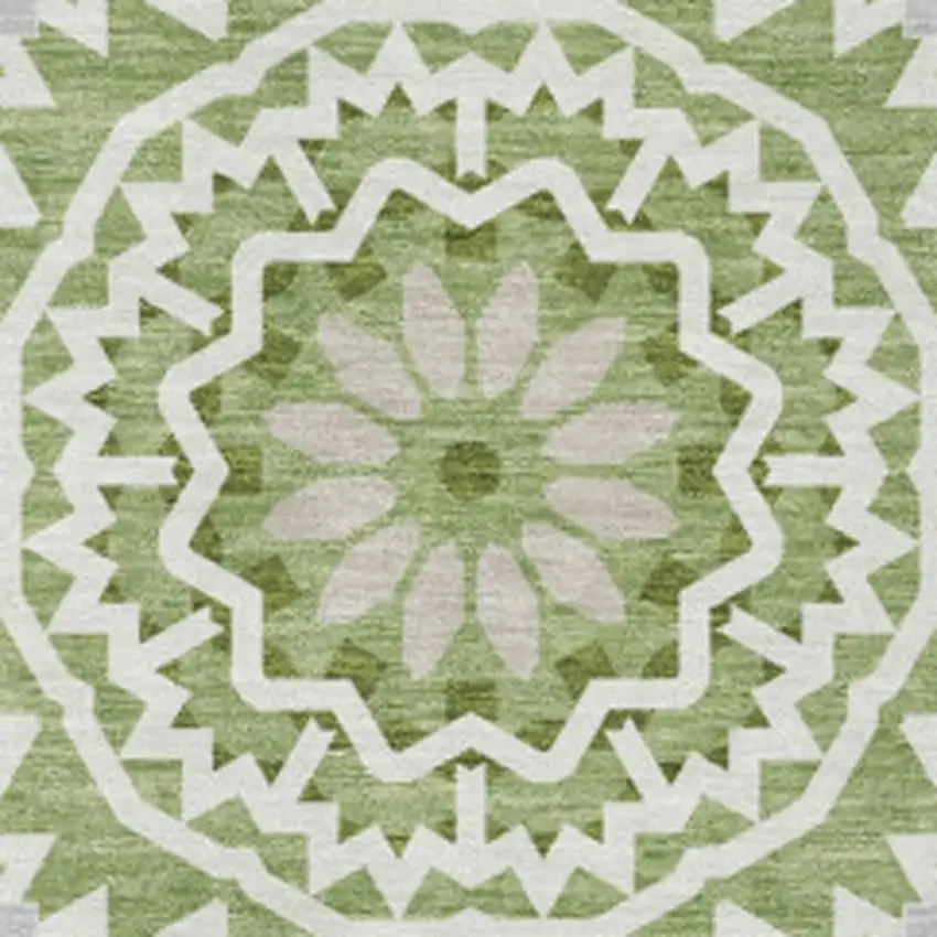 Green And Ivory Geometric Washable Area Rug With UV Protection Photo 4