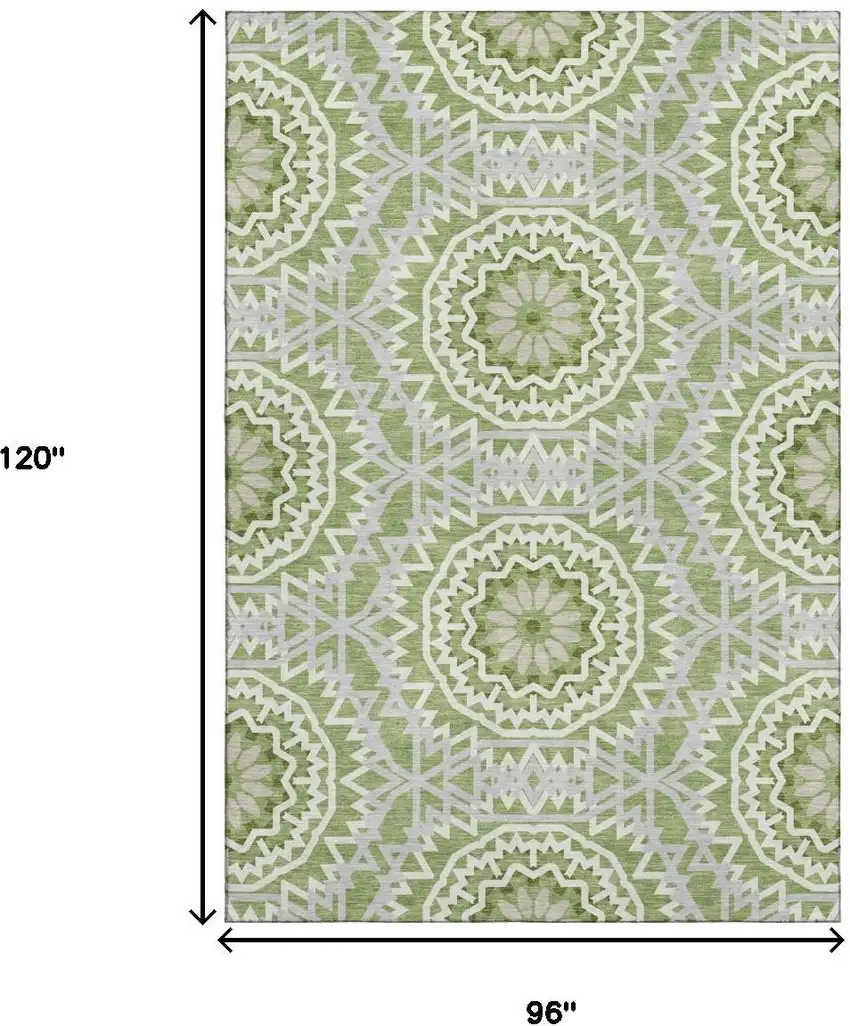 Green And Ivory Geometric Washable Area Rug With UV Protection Photo 3