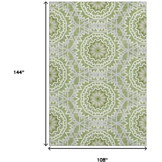 Green And Ivory Geometric Washable Area Rug With UV Protection Photo 3
