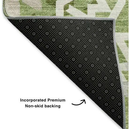 Green And Ivory Geometric Washable Area Rug With UV Protection Photo 7