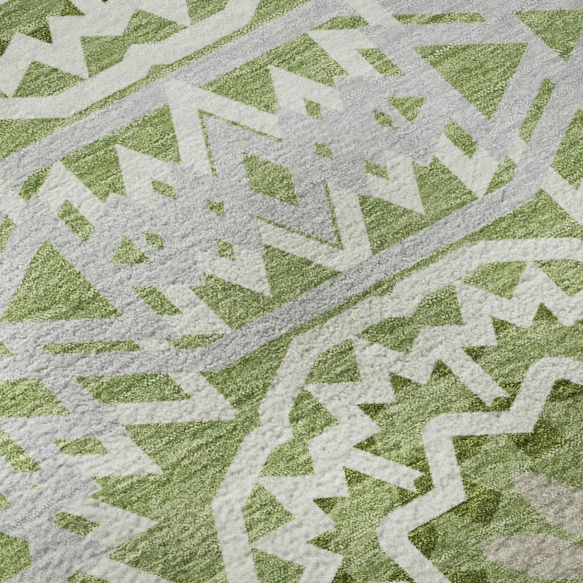 Green And Ivory Geometric Washable Area Rug With UV Protection Photo 9