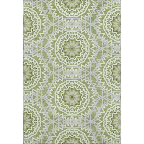Green And Ivory Geometric Washable Area Rug With UV Protection Photo 1