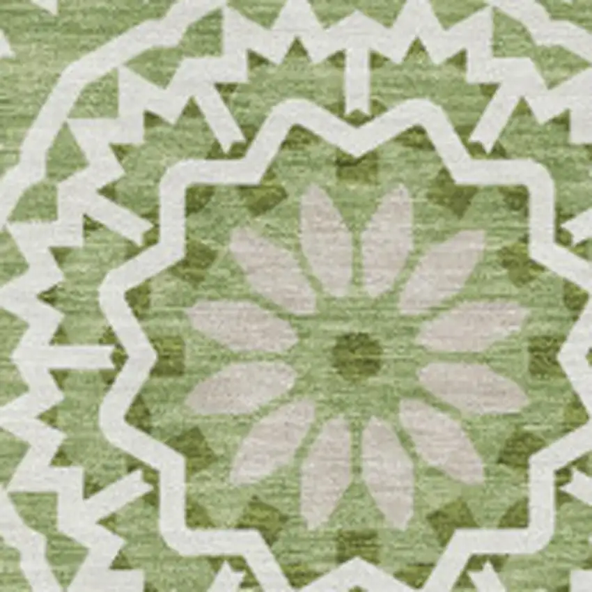 Green And Ivory Geometric Washable Area Rug With UV Protection Photo 3