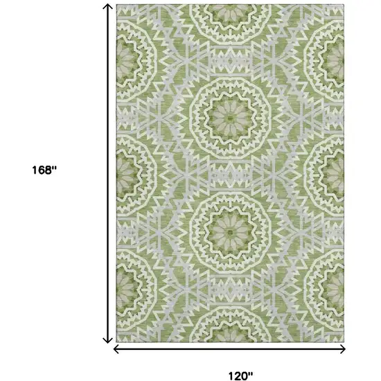 Green And Ivory Geometric Washable Area Rug With UV Protection Photo 3