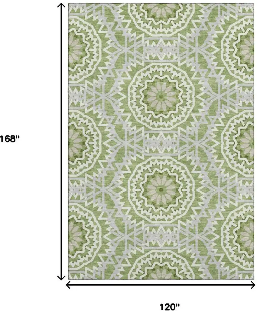 Green And Ivory Geometric Washable Area Rug With UV Protection Photo 3
