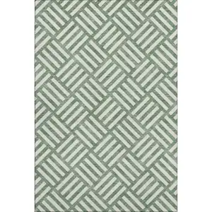 Photo of Green And Ivory Geometric Washable Area Rug With UV Protection