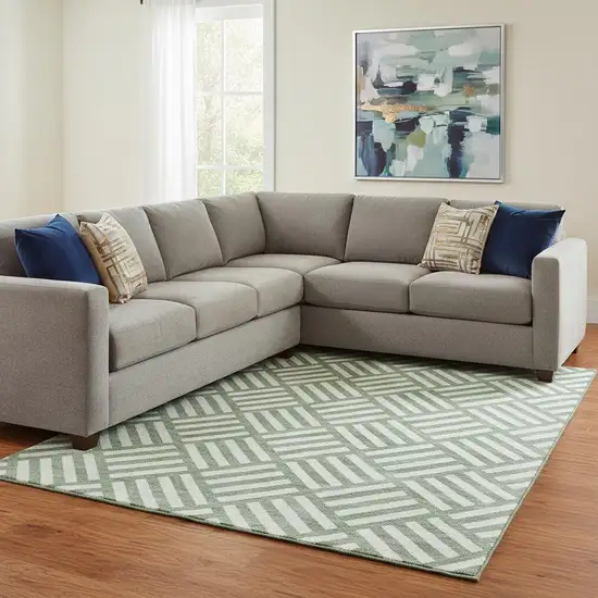 Green And Ivory Geometric Washable Area Rug With UV Protection Photo 1