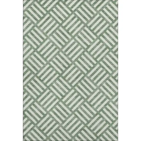 Green And Ivory Geometric Washable Area Rug With UV Protection Photo 1
