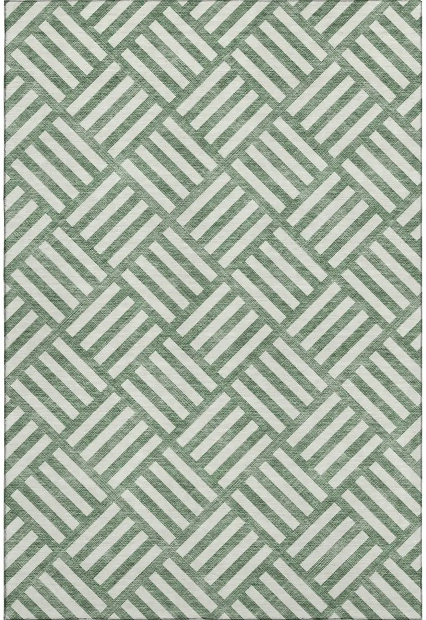 Green And Ivory Geometric Washable Area Rug With UV Protection Photo 1