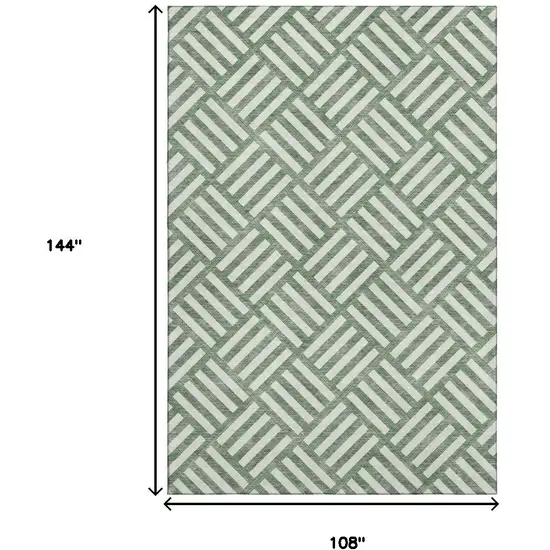 Green And Ivory Geometric Washable Area Rug With UV Protection Photo 9