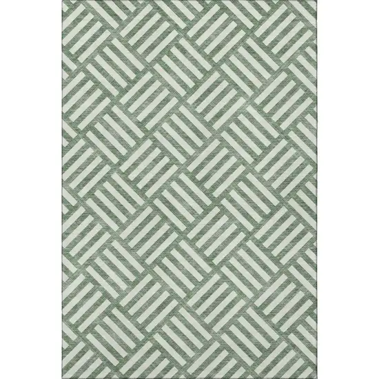 Green And Ivory Geometric Washable Area Rug With UV Protection Photo 3