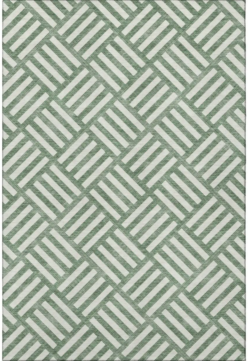 Green And Ivory Geometric Washable Area Rug With UV Protection Photo 3