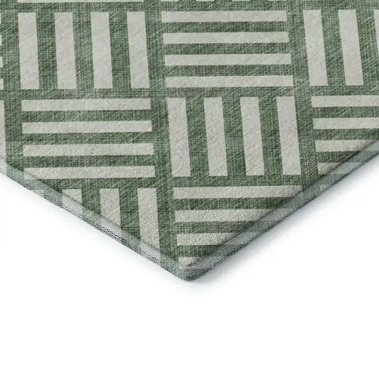 Green And Ivory Geometric Washable Area Rug With UV Protection Photo 7