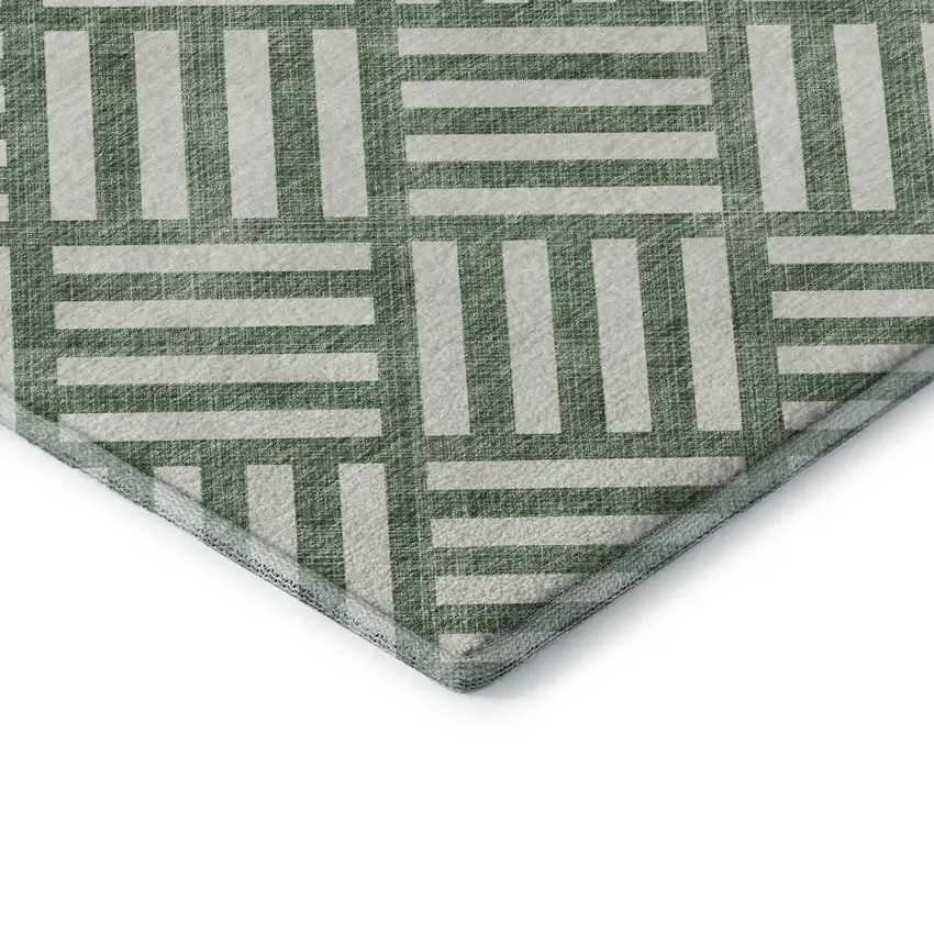 Green And Ivory Geometric Washable Area Rug With UV Protection Photo 7