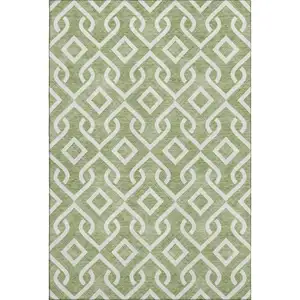 Photo of Green And Ivory Geometric Washable Area Rug With UV Protection