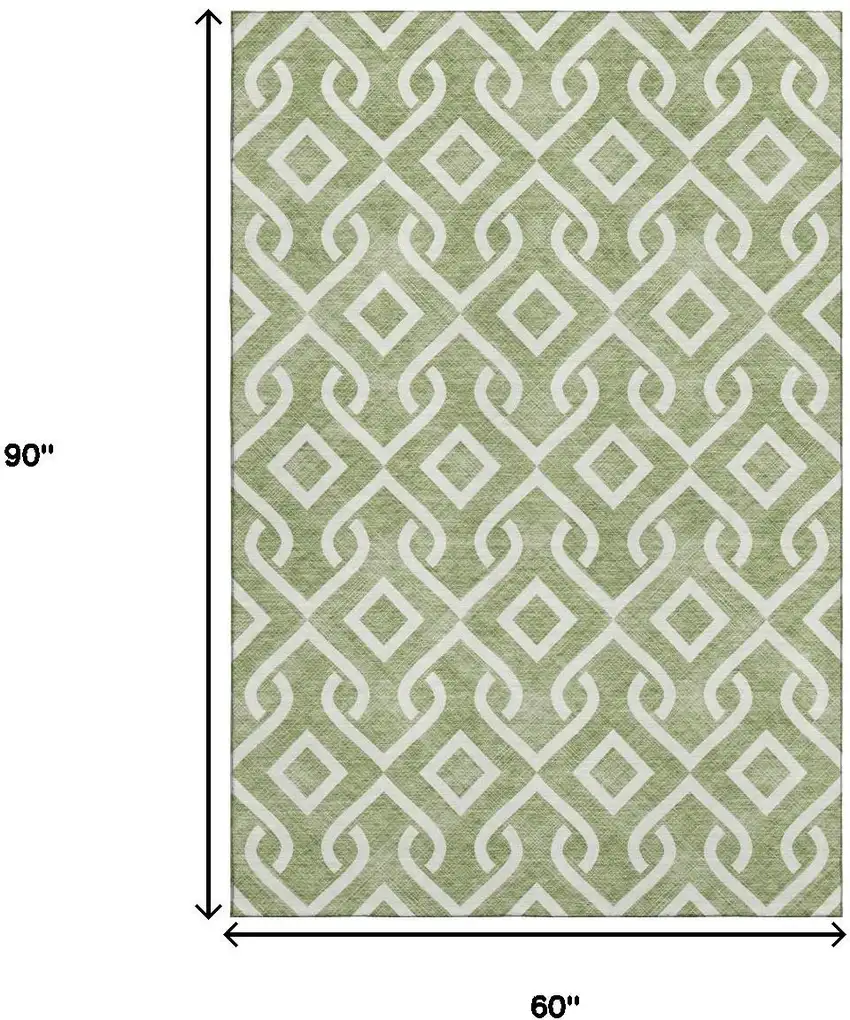 Green And Ivory Geometric Washable Area Rug With UV Protection Photo 9