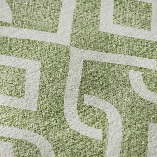 Green And Ivory Geometric Washable Area Rug With UV Protection Photo 8