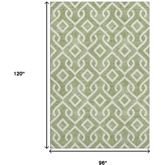 Green And Ivory Geometric Washable Area Rug With UV Protection Photo 9