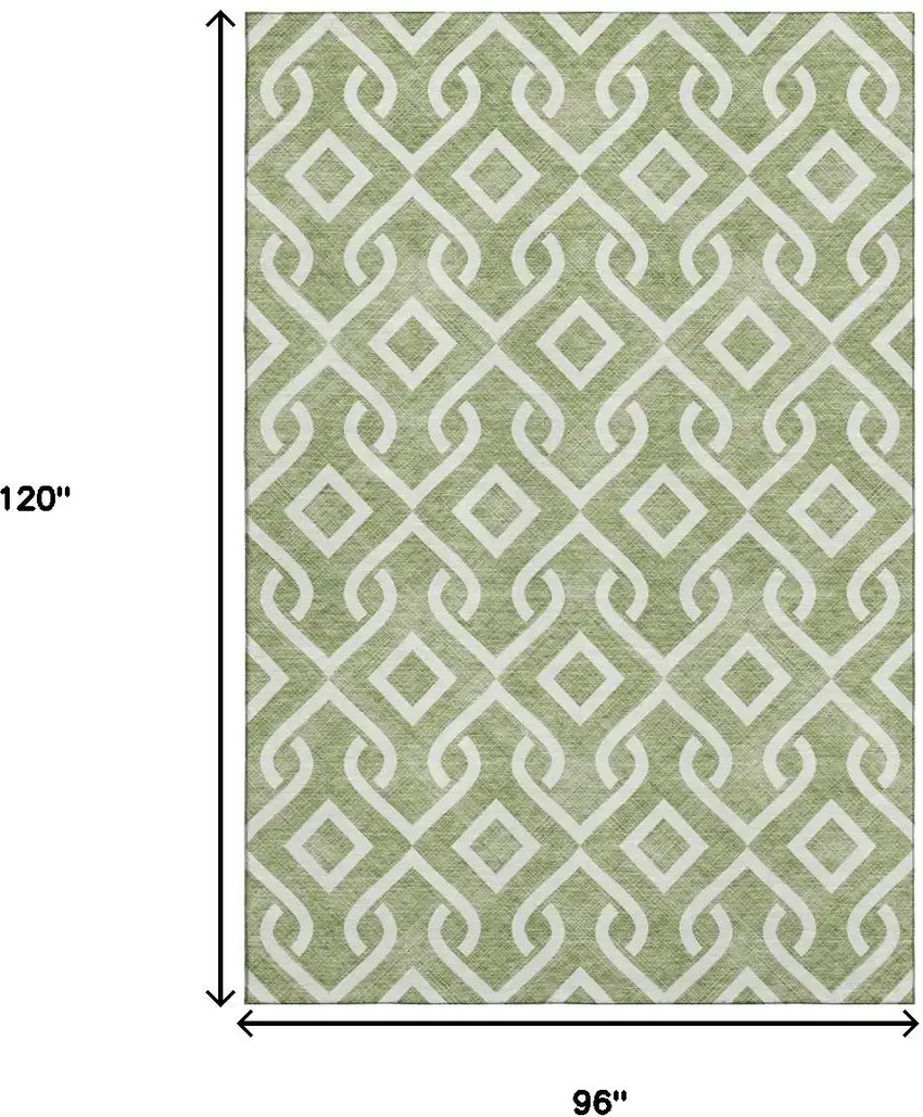 Green And Ivory Geometric Washable Area Rug With UV Protection Photo 9