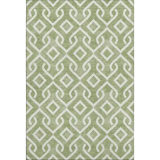 Green And Ivory Geometric Washable Area Rug With UV Protection Photo 1