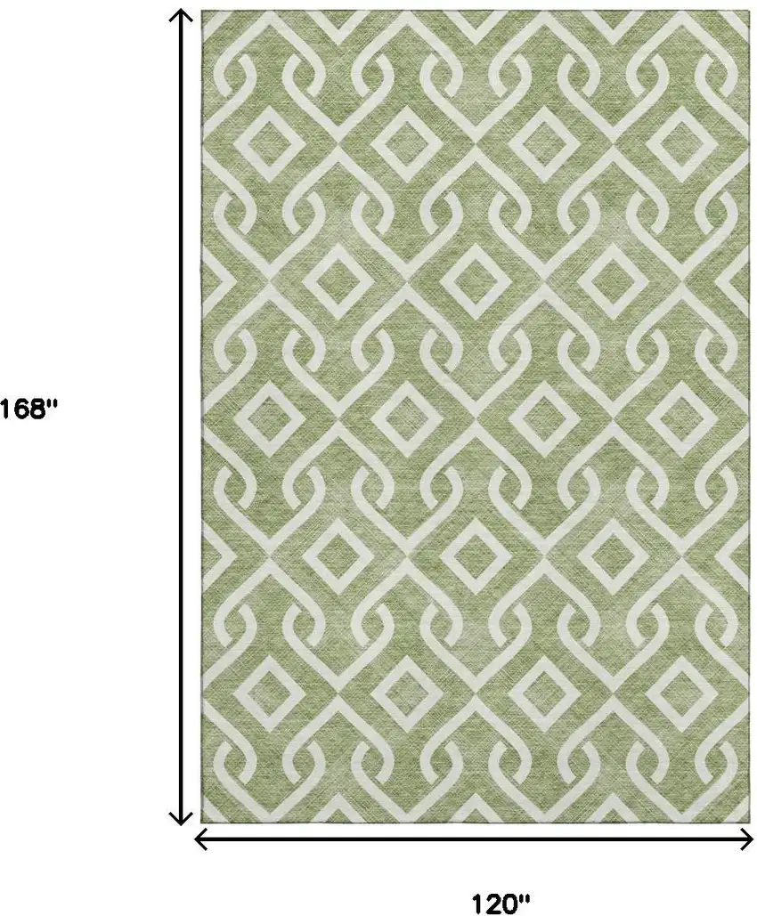 Green And Ivory Geometric Washable Area Rug With UV Protection Photo 9