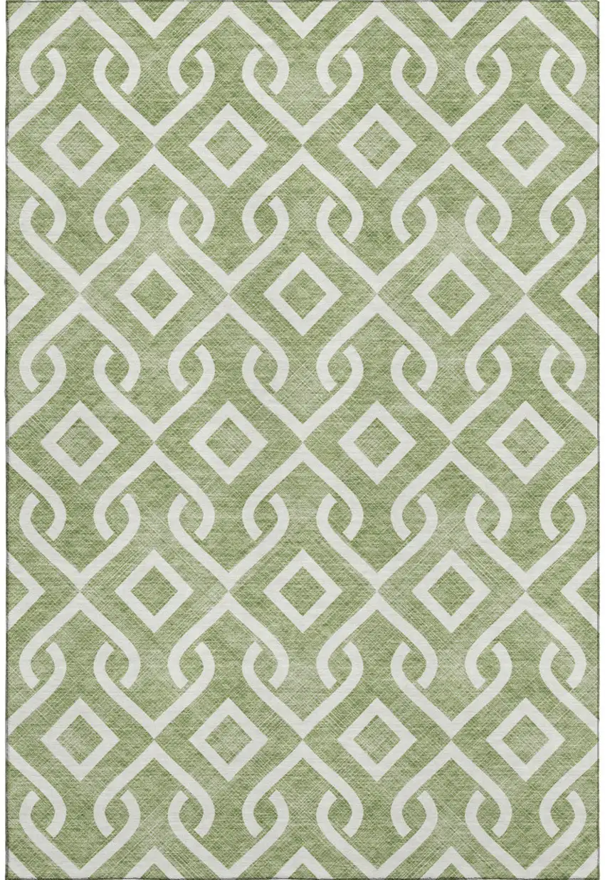 Green And Ivory Geometric Washable Area Rug With UV Protection Photo 1