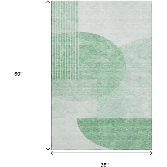 Green And Ivory Geometric Washable Area Rug With UV Protection Photo 7