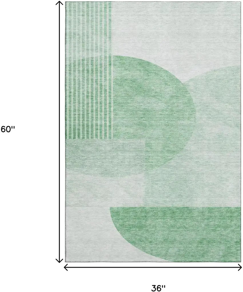 Green And Ivory Geometric Washable Area Rug With UV Protection Photo 7