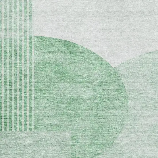Green And Ivory Geometric Washable Area Rug With UV Protection Photo 9