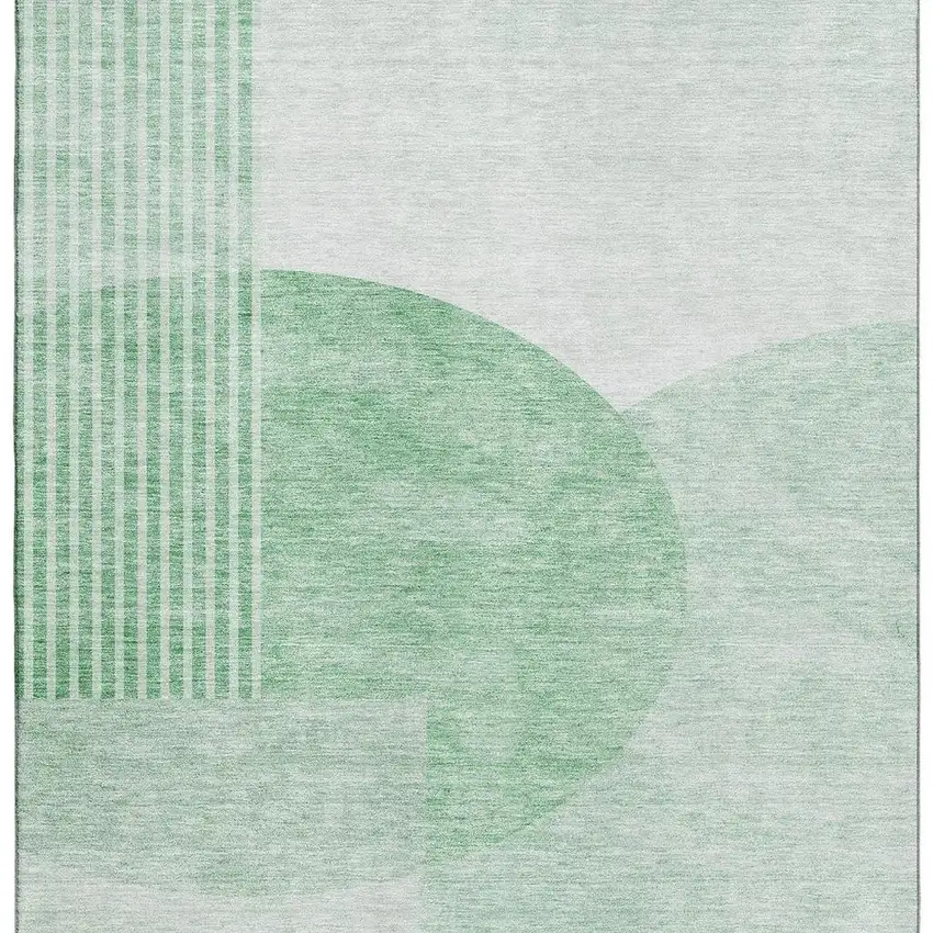 Green And Ivory Geometric Washable Area Rug With UV Protection Photo 4
