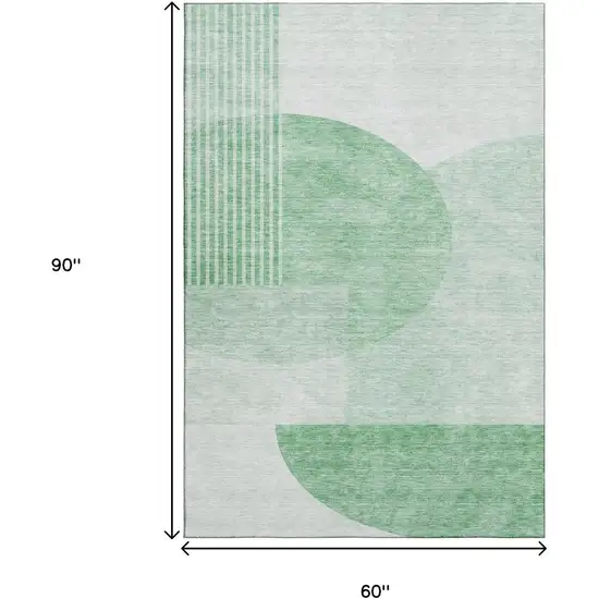 Green And Ivory Geometric Washable Area Rug With UV Protection Photo 3