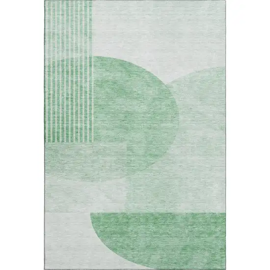 Green And Ivory Geometric Washable Area Rug With UV Protection Photo 2