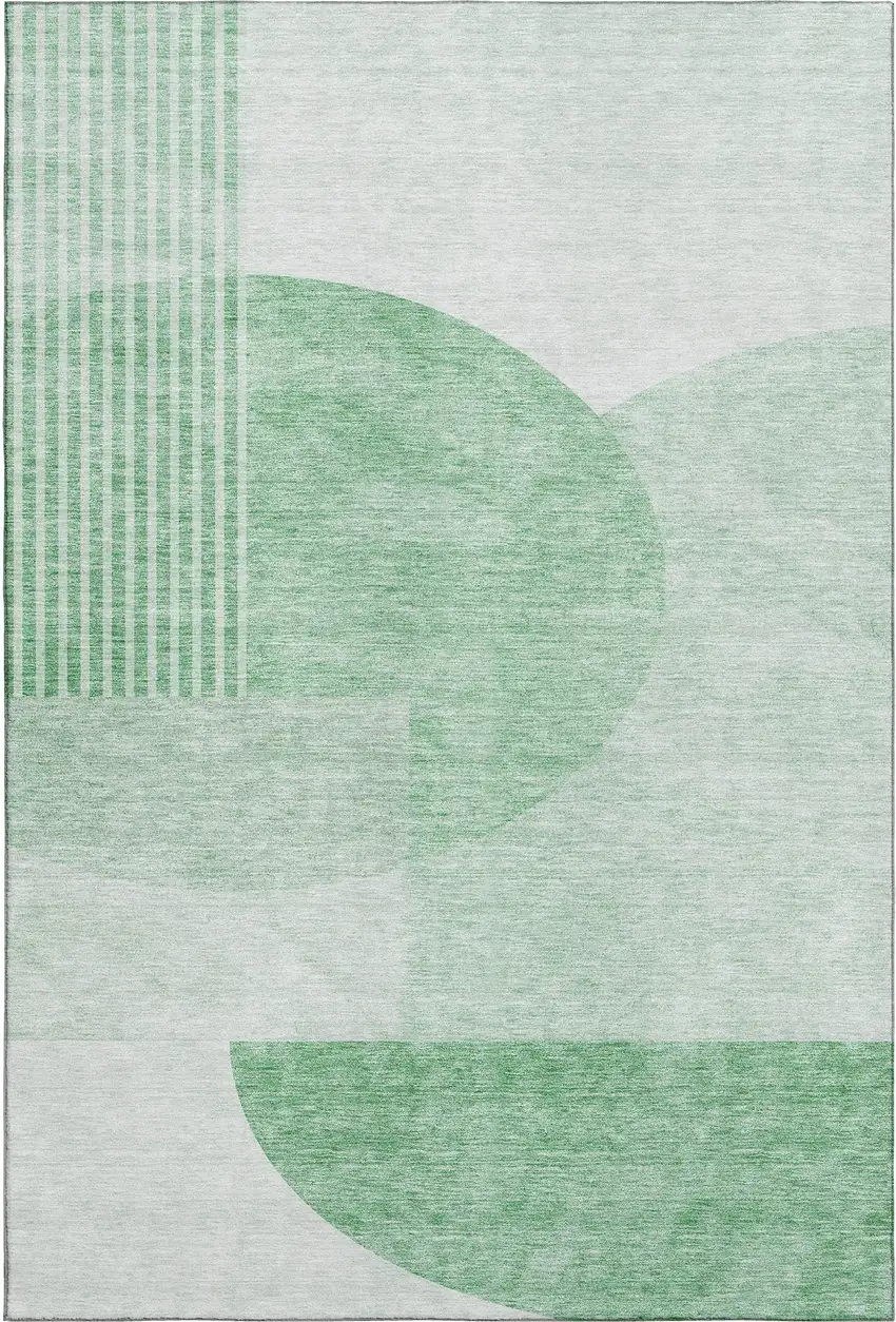 Green And Ivory Geometric Washable Area Rug With UV Protection Photo 2
