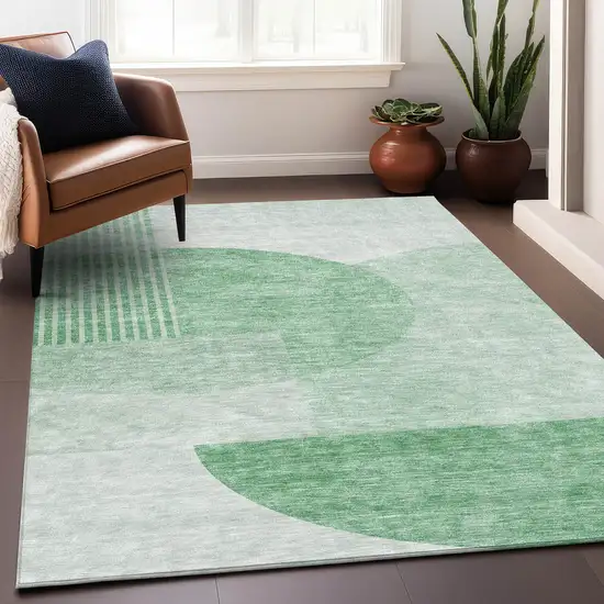 Green And Ivory Geometric Washable Area Rug With UV Protection Photo 5