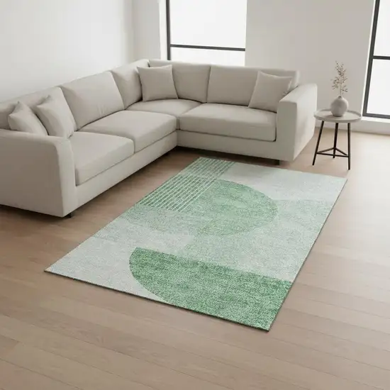 Green And Ivory Geometric Washable Area Rug With UV Protection Photo 1