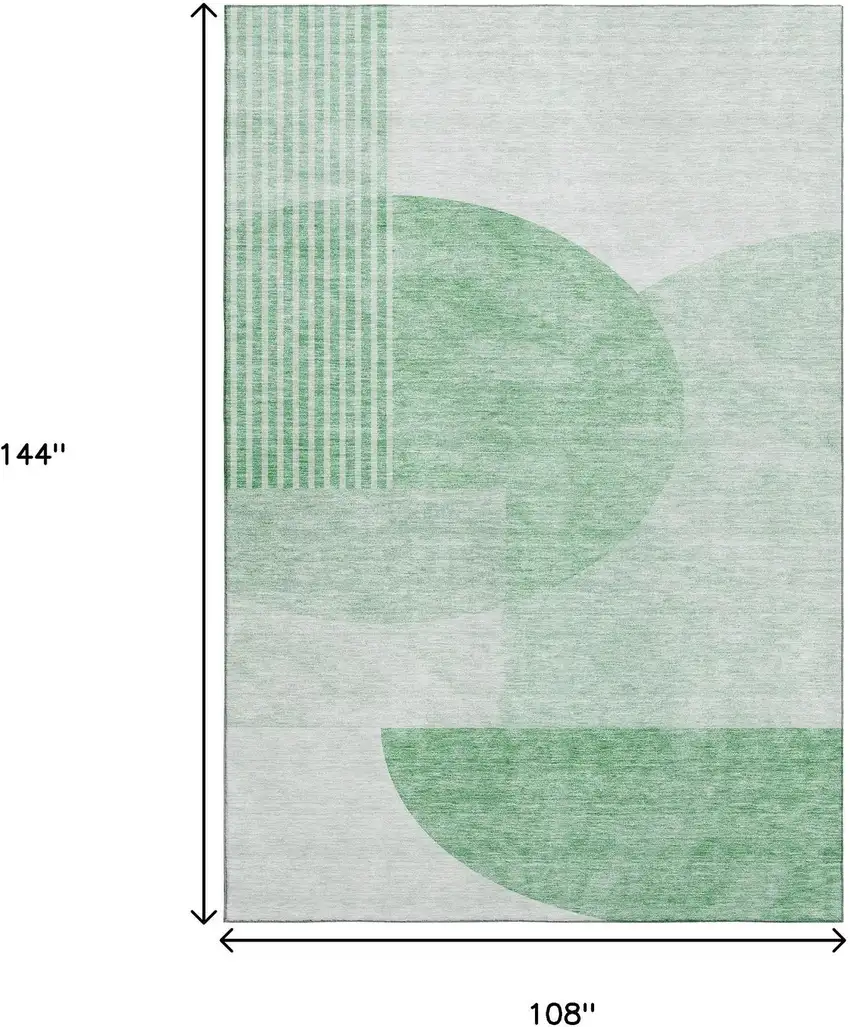 Green And Ivory Geometric Washable Area Rug With UV Protection Photo 3
