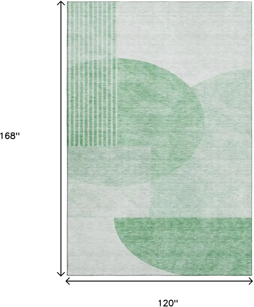 Green And Ivory Geometric Washable Area Rug With UV Protection Photo 4