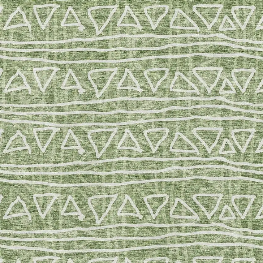 Green And Ivory Geometric Washable Area Rug With UV Protection Photo 3