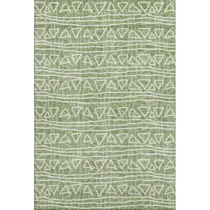 Photo of Green And Ivory Geometric Washable Area Rug With UV Protection