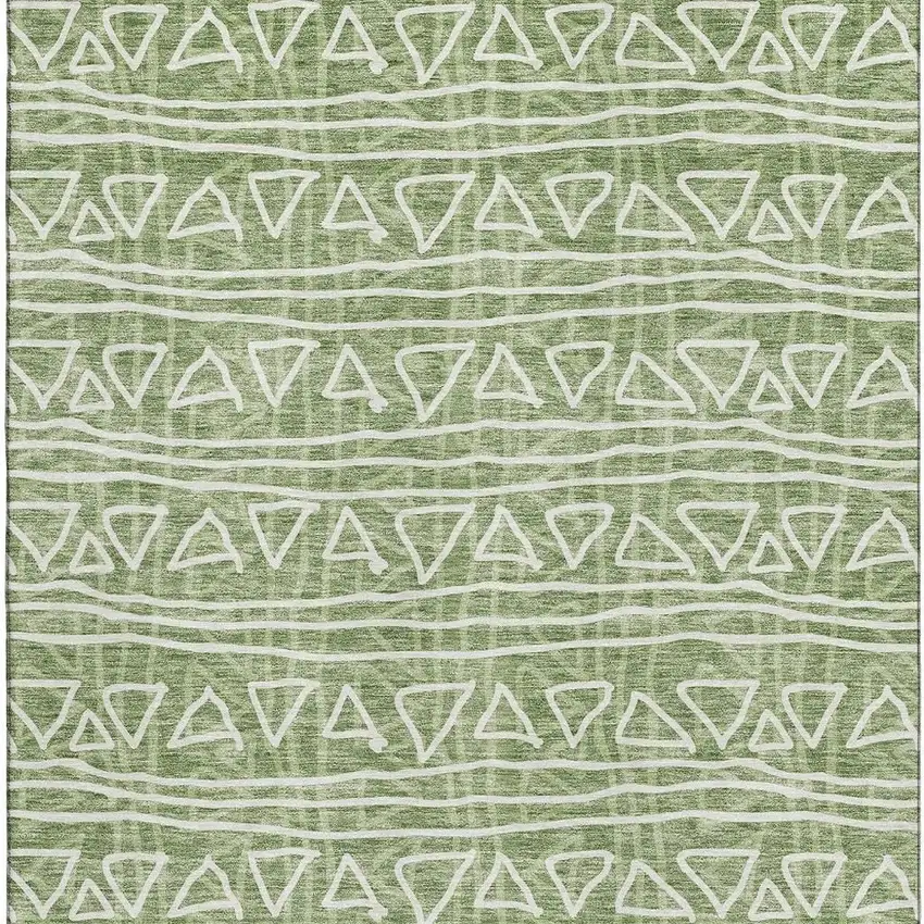 Green And Ivory Geometric Washable Area Rug With UV Protection Photo 4