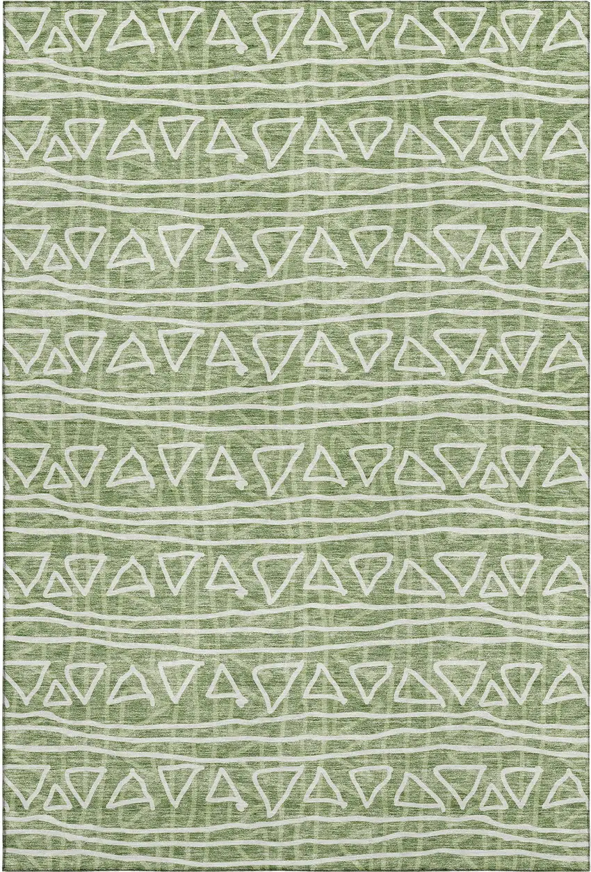 Green And Ivory Geometric Washable Area Rug With UV Protection Photo 1