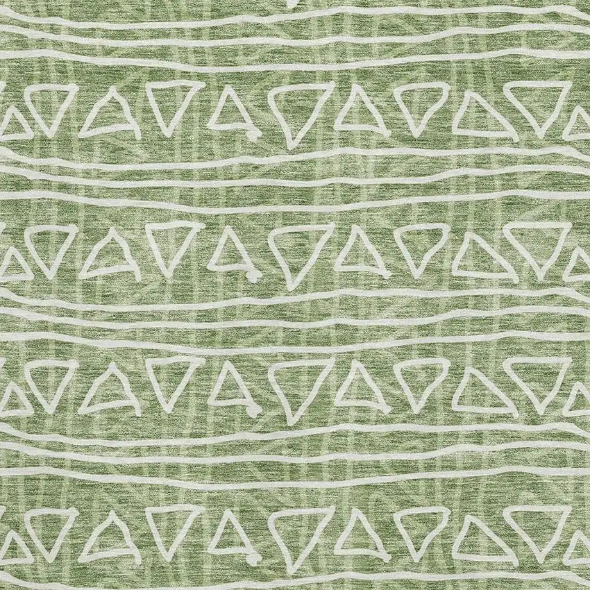 Green And Ivory Geometric Washable Area Rug With UV Protection Photo 3